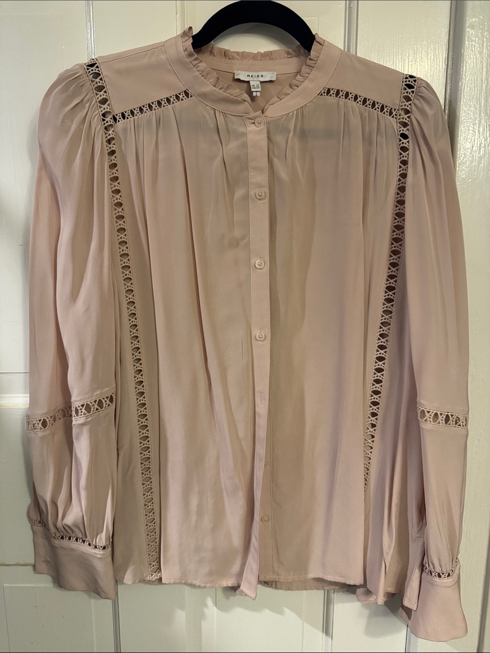 Reiss Blush Button-Down Lace-Trim Shirt
